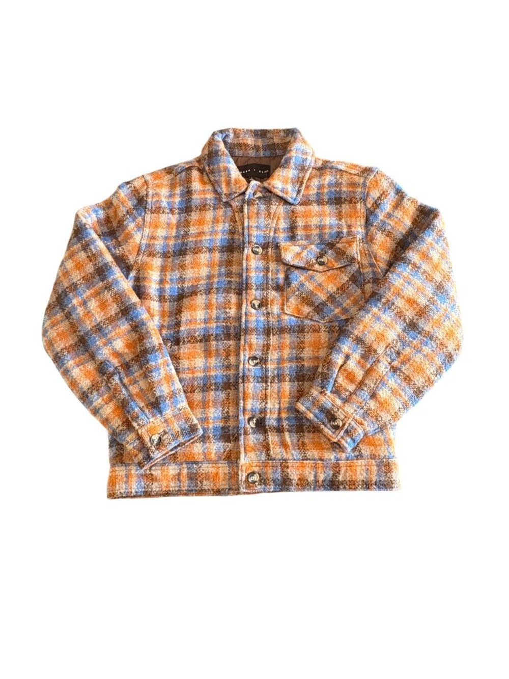 Edgar + Ash Lined Orange Blue Flannel Shacket Pockets Womens Small